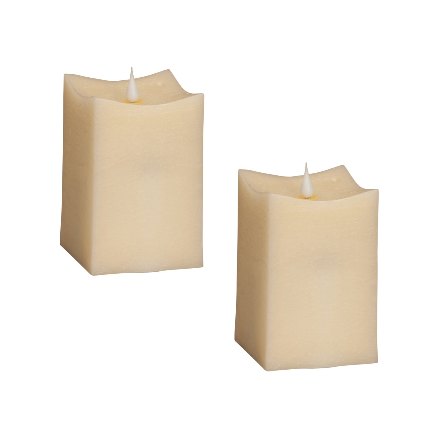 Beige Flameless Pillar Candles Set Of Two Dripless