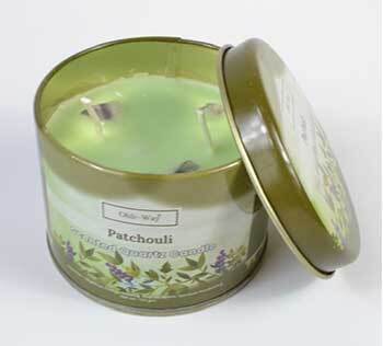 Pachuli Patchouli Quartz Tin Candle With Crystal Chips And Amber Scent