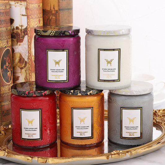 Embossed Glass Fragrance Soy Candle Gift Set Handmade Aromatherapy